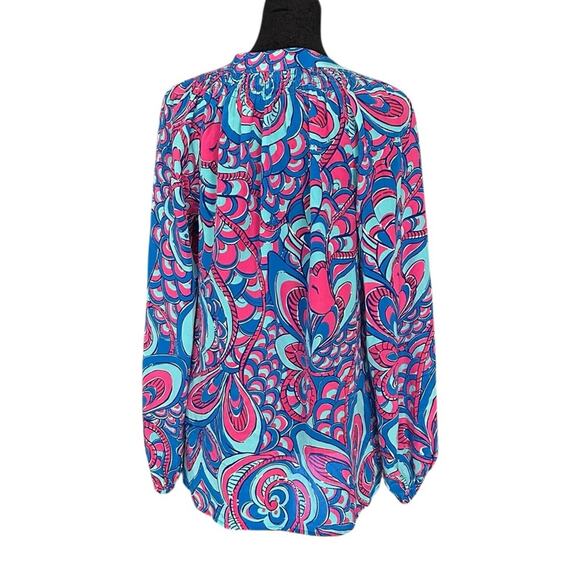 Lilly Pulitzer Elsa Blouse Top in Reel Me In 100% Silk Mermaid Core Vacation Sm - Picture 5 of 12